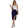 imageLYANER Womens High Waist Stretchy Ruffle Trim Slit Split Asymmetrical Bodycon Midi SkirtNavy Blue