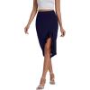 imageLYANER Womens High Waist Stretchy Ruffle Trim Slit Split Asymmetrical Bodycon Midi SkirtNavy Blue