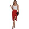 imageLYANER Womens High Waist Stretchy Ruffle Trim Slit Split Asymmetrical Bodycon Midi SkirtRed