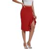 imageLYANER Womens High Waist Stretchy Ruffle Trim Slit Split Asymmetrical Bodycon Midi SkirtRed