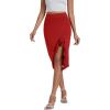 imageLYANER Womens High Waist Stretchy Ruffle Trim Slit Split Asymmetrical Bodycon Midi SkirtRed