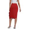 imageLYANER Womens High Waist Stretchy Ruffle Trim Slit Split Asymmetrical Bodycon Midi SkirtRed