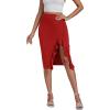 imageLYANER Womens High Waist Stretchy Ruffle Trim Slit Split Asymmetrical Bodycon Midi SkirtRed