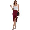 imageLYANER Womens High Waist Stretchy Ruffle Trim Slit Split Asymmetrical Bodycon Midi SkirtWine Red