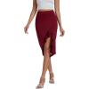 imageLYANER Womens High Waist Stretchy Ruffle Trim Slit Split Asymmetrical Bodycon Midi SkirtWine Red