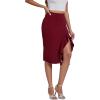imageLYANER Womens High Waist Stretchy Ruffle Trim Slit Split Asymmetrical Bodycon Midi SkirtWine Red