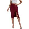 imageLYANER Womens High Waist Stretchy Ruffle Trim Slit Split Asymmetrical Bodycon Midi SkirtWine Red