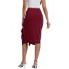 imageLYANER Womens High Waist Stretchy Ruffle Trim Slit Split Asymmetrical Bodycon Midi SkirtWine Red