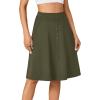 imageLYANER Womens Knee Length Casual Skirt Stretchy Button High Waist ALine Flared Vintage Midi Skirts with PocketAmy Green