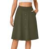imageLYANER Womens Knee Length Casual Skirt Stretchy Button High Waist ALine Flared Vintage Midi Skirts with PocketAmy Green