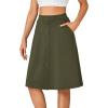 imageLYANER Womens Knee Length Casual Skirt Stretchy Button High Waist ALine Flared Vintage Midi Skirts with PocketAmy Green