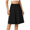 imageLYANER Womens Knee Length Casual Skirt Stretchy Button High Waist ALine Flared Vintage Midi Skirts with PocketBlack