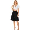 imageLYANER Womens Knee Length Casual Skirt Stretchy Button High Waist ALine Flared Vintage Midi Skirts with PocketBlack