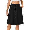 imageLYANER Womens Knee Length Casual Skirt Stretchy Button High Waist ALine Flared Vintage Midi Skirts with PocketBlack