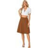 imageLYANER Womens Knee Length Casual Skirt Stretchy Button High Waist ALine Flared Vintage Midi Skirts with PocketBrown
