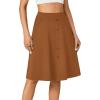 imageLYANER Womens Knee Length Casual Skirt Stretchy Button High Waist ALine Flared Vintage Midi Skirts with PocketBrown