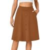 imageLYANER Womens Knee Length Casual Skirt Stretchy Button High Waist ALine Flared Vintage Midi Skirts with PocketBrown