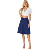imageLYANER Womens Knee Length Casual Skirt Stretchy Button High Waist ALine Flared Vintage Midi Skirts with PocketDark Blue