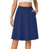 imageLYANER Womens Knee Length Casual Skirt Stretchy Button High Waist ALine Flared Vintage Midi Skirts with PocketDark Blue
