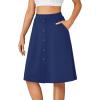 imageLYANER Womens Knee Length Casual Skirt Stretchy Button High Waist ALine Flared Vintage Midi Skirts with PocketDark Blue