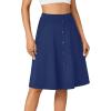 imageLYANER Womens Knee Length Casual Skirt Stretchy Button High Waist ALine Flared Vintage Midi Skirts with PocketDark Blue