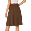 imageLYANER Womens Knee Length Casual Skirt Stretchy Button High Waist ALine Flared Vintage Midi Skirts with PocketDark Brown