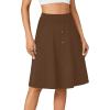 imageLYANER Womens Knee Length Casual Skirt Stretchy Button High Waist ALine Flared Vintage Midi Skirts with PocketDark Brown