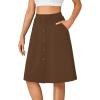 imageLYANER Womens Knee Length Casual Skirt Stretchy Button High Waist ALine Flared Vintage Midi Skirts with PocketDark Brown