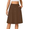 imageLYANER Womens Knee Length Casual Skirt Stretchy Button High Waist ALine Flared Vintage Midi Skirts with PocketDark Brown