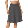 imageLYANER Womens Knee Length Casual Skirt Stretchy Button High Waist ALine Flared Vintage Midi Skirts with PocketDark Gray