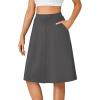imageLYANER Womens Knee Length Casual Skirt Stretchy Button High Waist ALine Flared Vintage Midi Skirts with PocketDark Gray