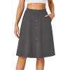 imageLYANER Womens Knee Length Casual Skirt Stretchy Button High Waist ALine Flared Vintage Midi Skirts with PocketDark Gray