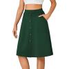 imageLYANER Womens Knee Length Casual Skirt Stretchy Button High Waist ALine Flared Vintage Midi Skirts with PocketDark Green