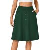 imageLYANER Womens Knee Length Casual Skirt Stretchy Button High Waist ALine Flared Vintage Midi Skirts with PocketDark Green