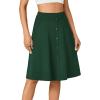 imageLYANER Womens Knee Length Casual Skirt Stretchy Button High Waist ALine Flared Vintage Midi Skirts with PocketDark Green