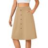 imageLYANER Womens Knee Length Casual Skirt Stretchy Button High Waist ALine Flared Vintage Midi Skirts with PocketKhaki