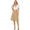 imageLYANER Womens Knee Length Casual Skirt Stretchy Button High Waist ALine Flared Vintage Midi Skirts with PocketKhaki