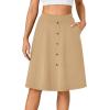 imageLYANER Womens Knee Length Casual Skirt Stretchy Button High Waist ALine Flared Vintage Midi Skirts with PocketKhaki