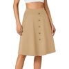 imageLYANER Womens Knee Length Casual Skirt Stretchy Button High Waist ALine Flared Vintage Midi Skirts with PocketKhaki