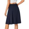 imageLYANER Womens Knee Length Casual Skirt Stretchy Button High Waist ALine Flared Vintage Midi Skirts with PocketNavy Blue