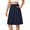 imageLYANER Womens Knee Length Casual Skirt Stretchy Button High Waist ALine Flared Vintage Midi Skirts with PocketNavy Blue