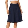 imageLYANER Womens Knee Length Casual Skirt Stretchy Button High Waist ALine Flared Vintage Midi Skirts with PocketNavy Blue