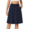 imageLYANER Womens Knee Length Casual Skirt Stretchy Button High Waist ALine Flared Vintage Midi Skirts with PocketNavy Blue