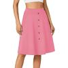 imageLYANER Womens Knee Length Casual Skirt Stretchy Button High Waist ALine Flared Vintage Midi Skirts with PocketPink