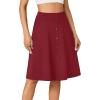 imageLYANER Womens Knee Length Casual Skirt Stretchy Button High Waist ALine Flared Vintage Midi Skirts with PocketWine Red