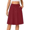 imageLYANER Womens Knee Length Casual Skirt Stretchy Button High Waist ALine Flared Vintage Midi Skirts with PocketWine Red