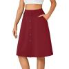 imageLYANER Womens Knee Length Casual Skirt Stretchy Button High Waist ALine Flared Vintage Midi Skirts with PocketWine Red