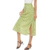 imageLYANER Womens Leopard Print Side Split High Waist Zipper Midi SkirtFloral Light Green