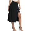 imageLYANER Womens Leopard Print Side Split High Waist Zipper Midi SkirtSolid Black