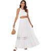 imageLYANER Womens Ruffle Tiered Long Skirt Elastic High Waist Pleated Lace Trim Aline Boho Maxi SkirtsWhite